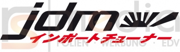 JDM Import Tuner mit Rising Sun und japanischen Schriftzeichen