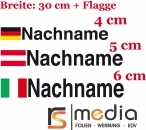 Rallye Aufschrift - Flagge + Name nach FIA Norm / DMSB Vorschrift (4, 5 oder 6 cm)